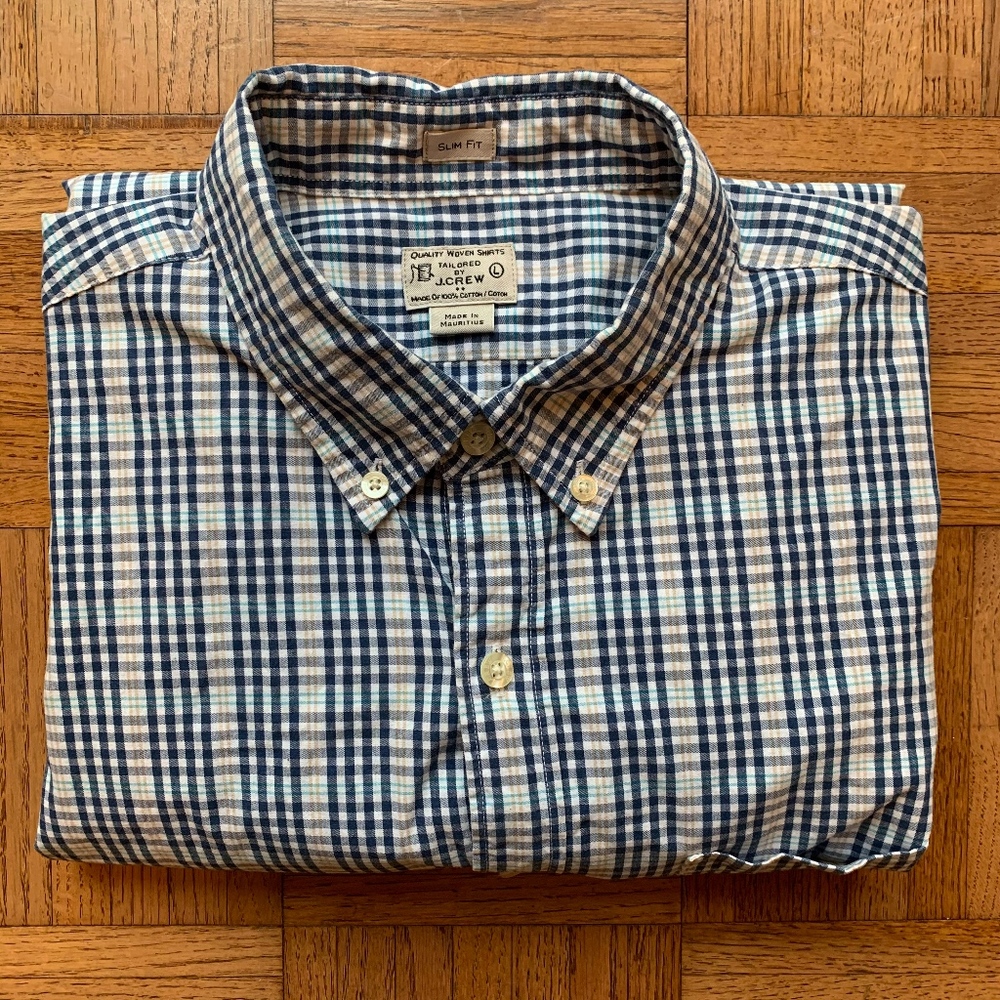Men's J. Crew Slim Fit Blue Gray Orange Shirt, L